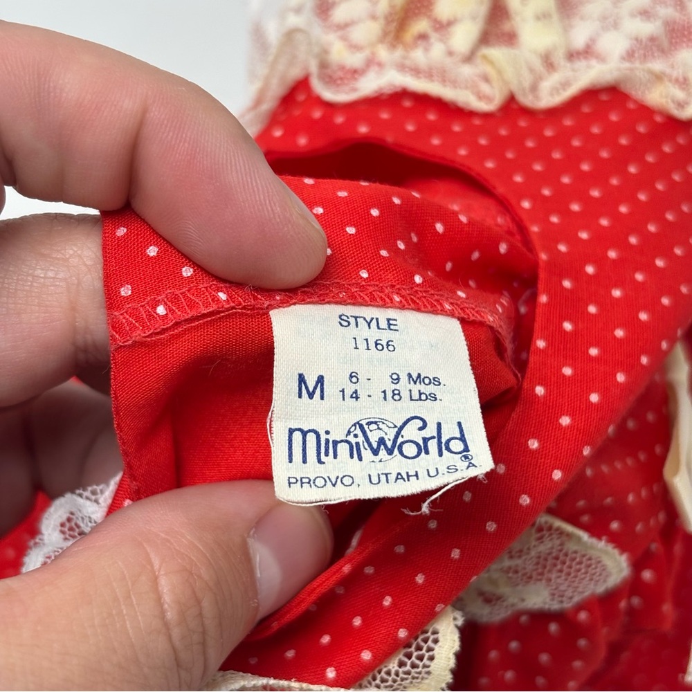 Mini World Vintage Red Lace Babydoll Polka Dot Dress Size 6-9 Months USA Made - Picture 3 of 9